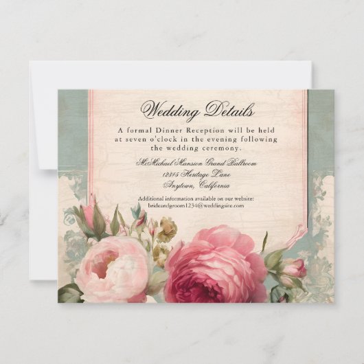 Französisch Blauer Rosa Rose Elegante Hochzeiten Einladung (Vorderseite)