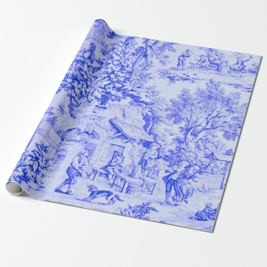 Französisch Blauer weißer Toile Rustikale Deko Geschenkpapier (Ungerollt)