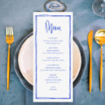 Französisch-blaues handgeschriebenes Hochzeitmenü Menükarte<br><div class="desc">Modernes französisches Blue Wedding Long Menu</div>