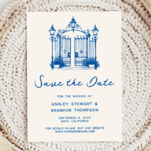 Französisch Blaues Ländliches Save-the-Date Einladung