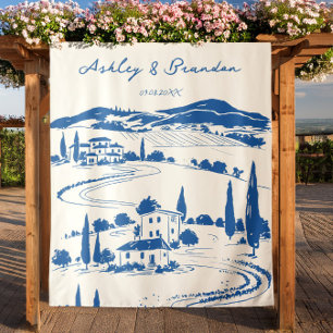 Französisch Blaues Pastell-Fotobooth-Hintergrund,  Wandteppich