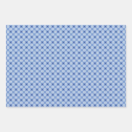 Französisch-blaues Trio-2-geometrisches Set des Um Geschenkpapier Set (Vorderseite 2)