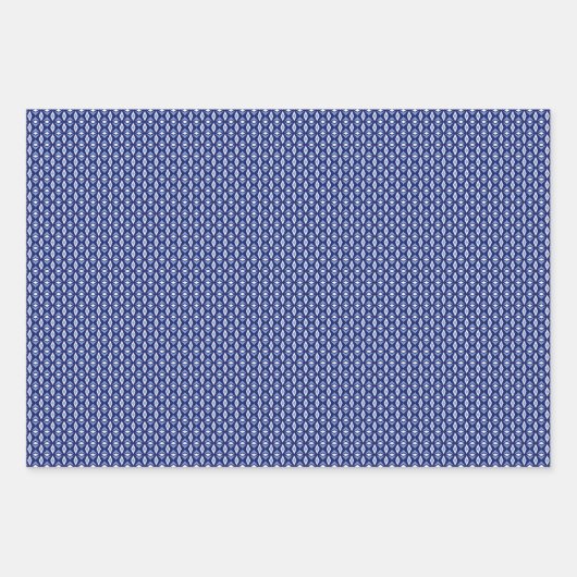 Französisch-blaues Trio-2-geometrisches Set des Um Geschenkpapier Set (Vorderseite)