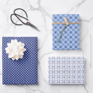 Französisch-blaues Trio-2-geometrisches Set des Um Geschenkpapier Set