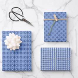 Französisch-blaues Trio 5 Geometrisches Set des Um Geschenkpapier Set