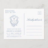 Französisch-blaues Wappen Foto Save the Date Postkarte (Rückseite)