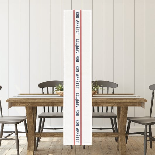 Französisch Blue Bon Appétit & Red Streifen Kurzer Tischläufer