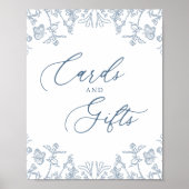 Französisch Blue Chinoiserie Blumenkarten und Gesc Poster (Vorne)