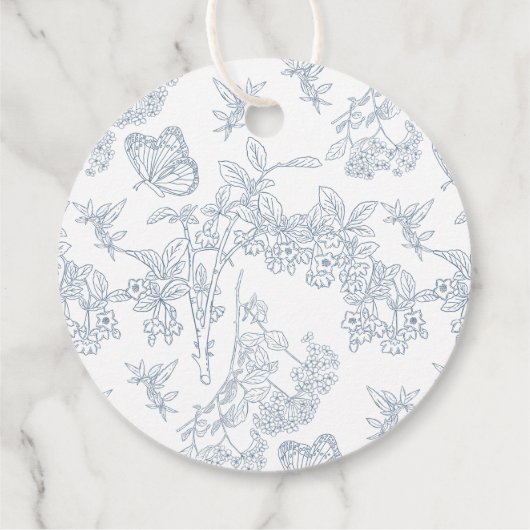 Französisch Blue Chinoiserie Floral Bridal Gefalle Geschenkanhänger (Rückseite)