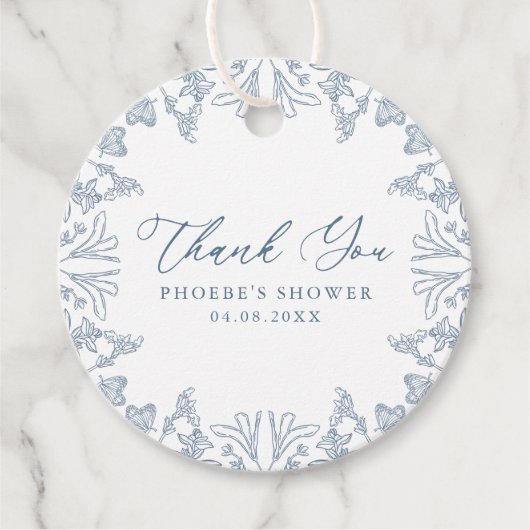 Französisch Blue Chinoiserie Floral Bridal Gefalle Geschenkanhänger (Vorderseite)