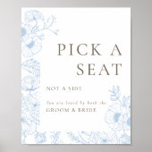 Französisch Blue Floral Line Wählen Sie einen Plat Poster (Vorne)