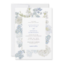 Französisch Blue Florals Hochzeitseinladung