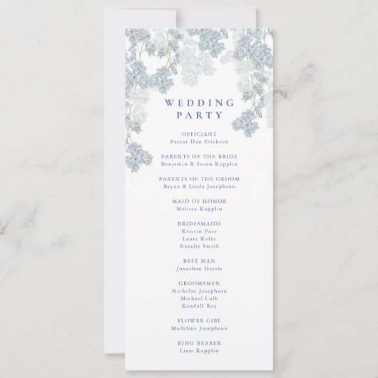 Französisch Blue Florals Hochzeitsfeier Programm (Rückseite)