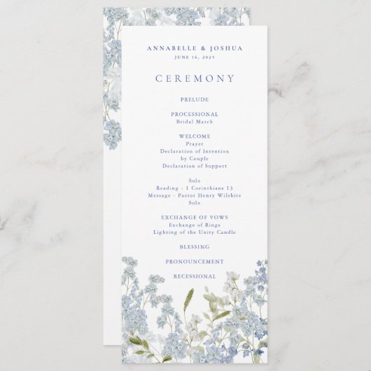 Französisch Blue Florals Hochzeitsfeier Programm (Vorne/Hinten)