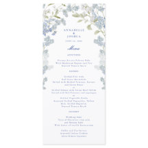 Französisch Blue Florals Wedding Menu