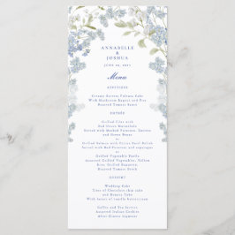 Französisch Blue Florals Wedding Menu Menükarte