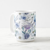 Französisch Blue & Lavender Watercolor Floral Wedd Kaffeetasse (Vorderseite Links)