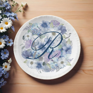 Französisch Blue & Lavender Watercolor Floral Wedd Pappteller