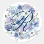 Französisch Blue & Lavender Watercolor Floral Wedd Runder Aufkleber (Vorderseite)
