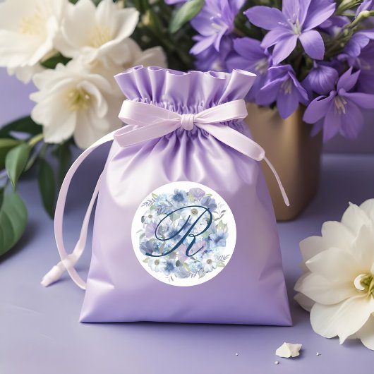 Französisch Blue & Lavender Watercolor Floral Wedd Runder Aufkleber