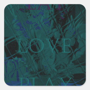 Französisch Blue Liebe Eat Play Blume Farben für a Quadratischer Aufkleber