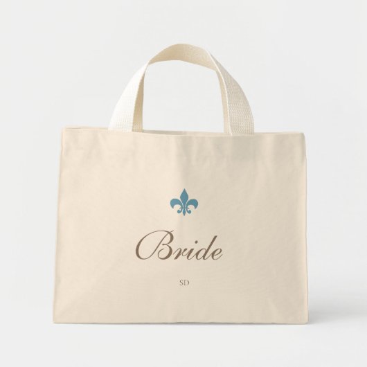 Französisch Blue Lilie Bride Initial Monogram Mini Stoffbeutel (Vorne)
