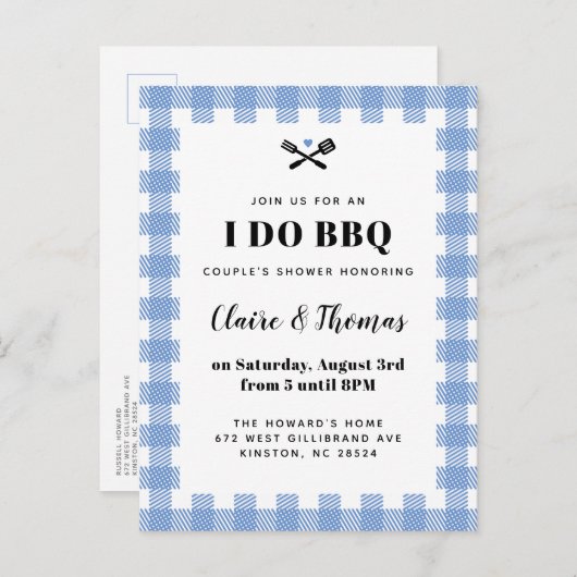 Französisch Blue Picnic Karierte Tuch I Do GRILLEN Postkarte (Vorne/Hinten)