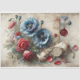 Französisch Blue Poppies Rose Liebe Letter Decoupa Seidenpapier