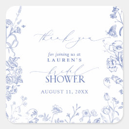 Französisch Blue & White Floral Brautparty Vielen Quadratischer Aufkleber