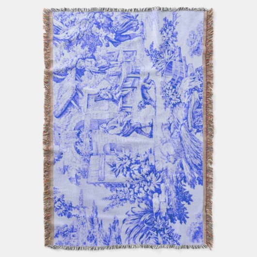 Französisch Blue White Toile Chinoiserie Rustikale Decke (Vorderseite Vertikal)
