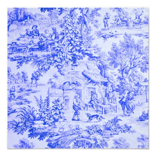 Französisch Blue White Toile Chinoiserie Rustikale Fotodruck (Vorne)