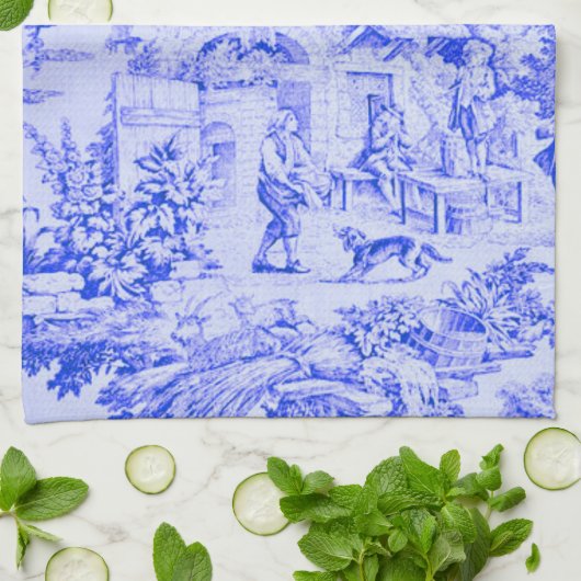 Französisch Blue White Toile Chinoiserie Rustikale Geschirrtuch (Gefaltet)
