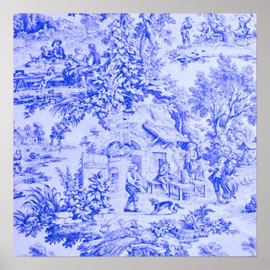 Französisch Blue White Toile Chinoiserie Rustikale Poster (Vorne)