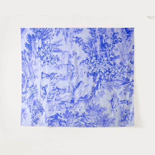 Französisch Blue White Toile Chinoiserie Rustikale Wandteppich (Vorderseite (Horizontal))