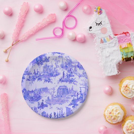 Französisch Blue White Toile Chinoiserie Stil Rust Pappteller (Party)