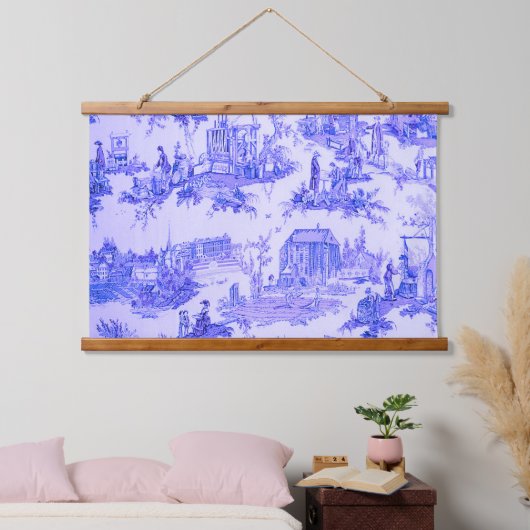 Französisch Blue White Toile Chinoiserie Stil Rust Wandteppich Mit Holzrahmen (Schlafzimmer)