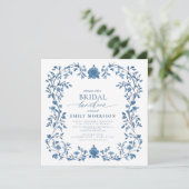 Französisch Blue & White Viktorianisch Bridal Lunc Einladung (Stehend Vorderseite)