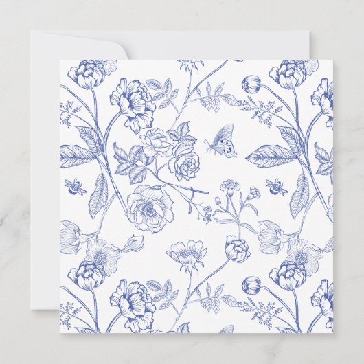 Französisch Blue & White Viktorianisch Floral Baby Einladung (Rückseite)