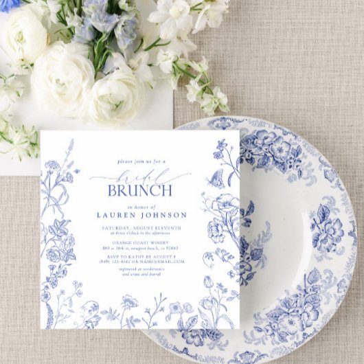 Französisch Blue & White Viktorianisch Floral Brid Einladung