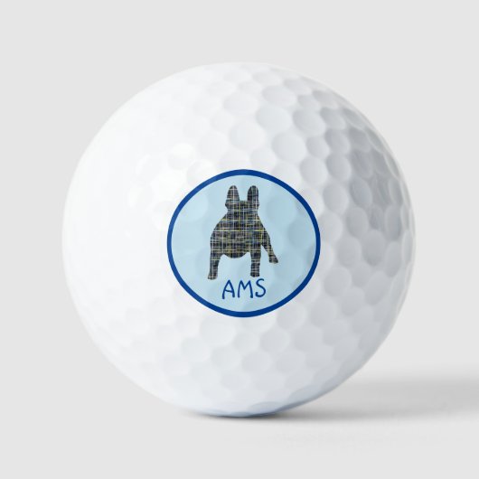 Französisch Bulldog Silhouette Monogram Grid Blue Golfball (Vorderseite)