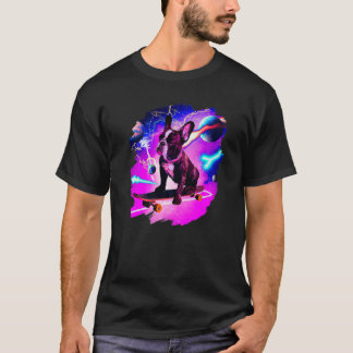Französisch Bulldog Skateboarding Space Retro T-Shirt