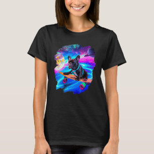 Französisch Bulldog Skateboarding Space Retro T-Shirt