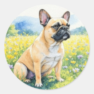 Französisch Bulldog Watercolor Runder Aufkleber