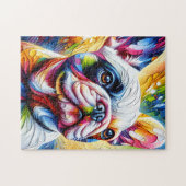 Französisch Bulldogin Weiß Acrylschrift | Farblich Puzzle (Horizontal)