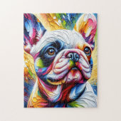 Französisch Bulldogin Weiß Acrylschrift | Farblich Puzzle (Vertikal)