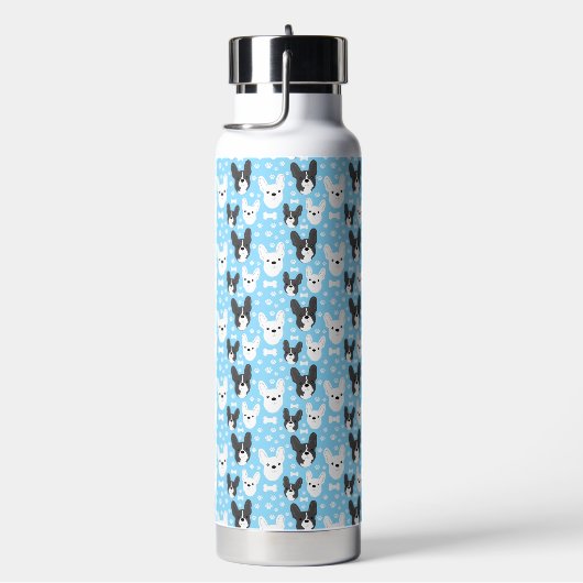Französisch Bulldogs Blue Pattern Monogram Trinkflasche (rechts)