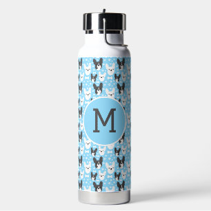 Französisch Bulldogs Blue Pattern Monogram Trinkflasche