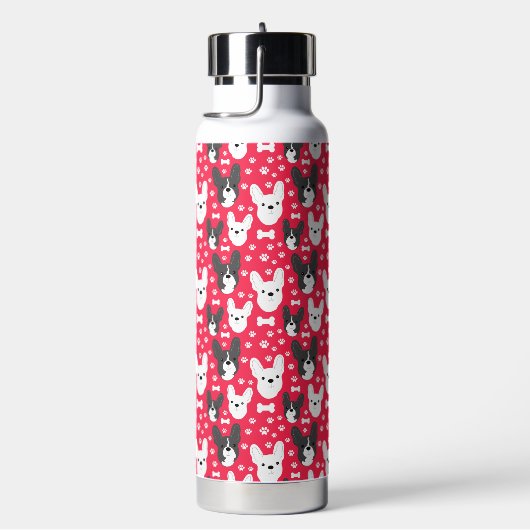 Französisch Bulldogs Red Pattern Monogram Trinkflasche (rechts)