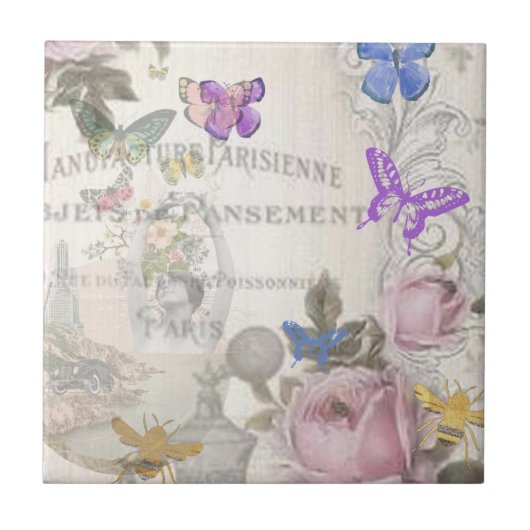 Französisch chic, Land rustikal, florale Muster,Ro Fliese (Vorderseite)