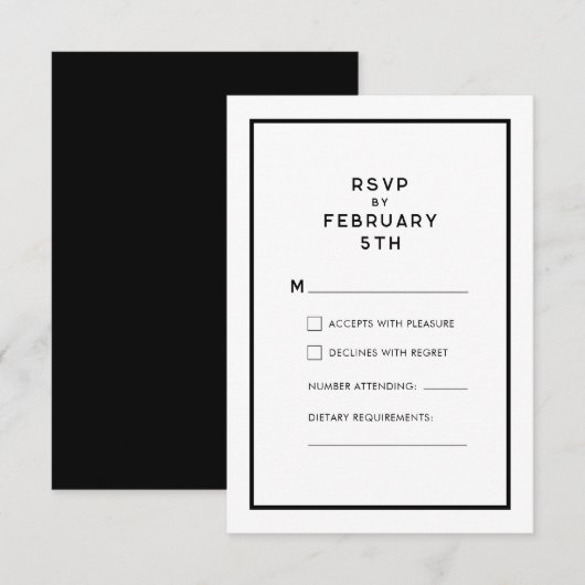 Französisch-Chic Minimal Monochrome Hochzeit RSVP (Vorne/Hinten)
